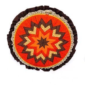 Vintage QUILTED WALL ART Handmade 15"  Round Wooden  Embroidery Hoop Frame Quilt